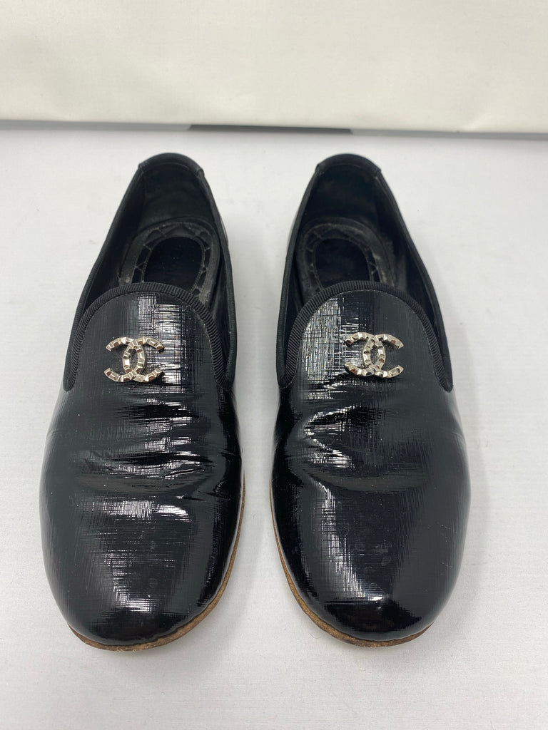 Chanel Patent Leather Loafer with Silver CC