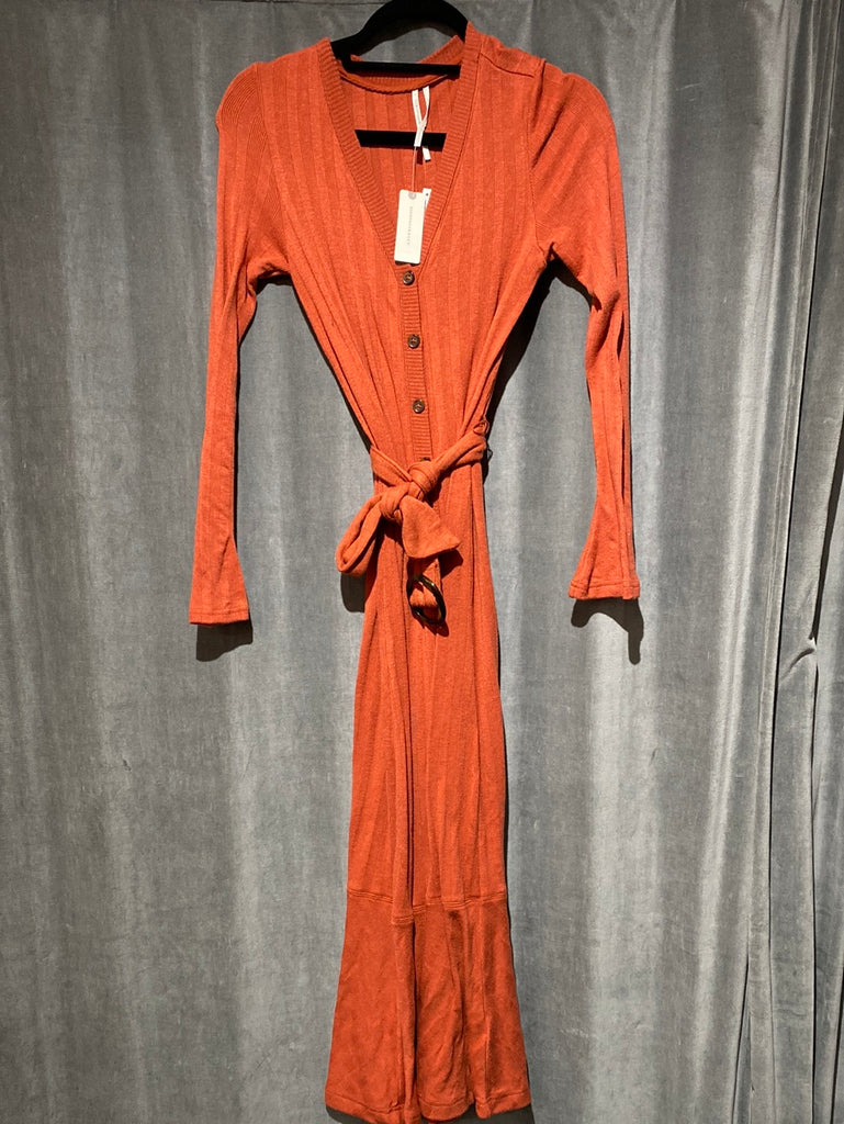 Anthropologie Orange Stretch Cotton Long Sleev Button Down Maxi Dress