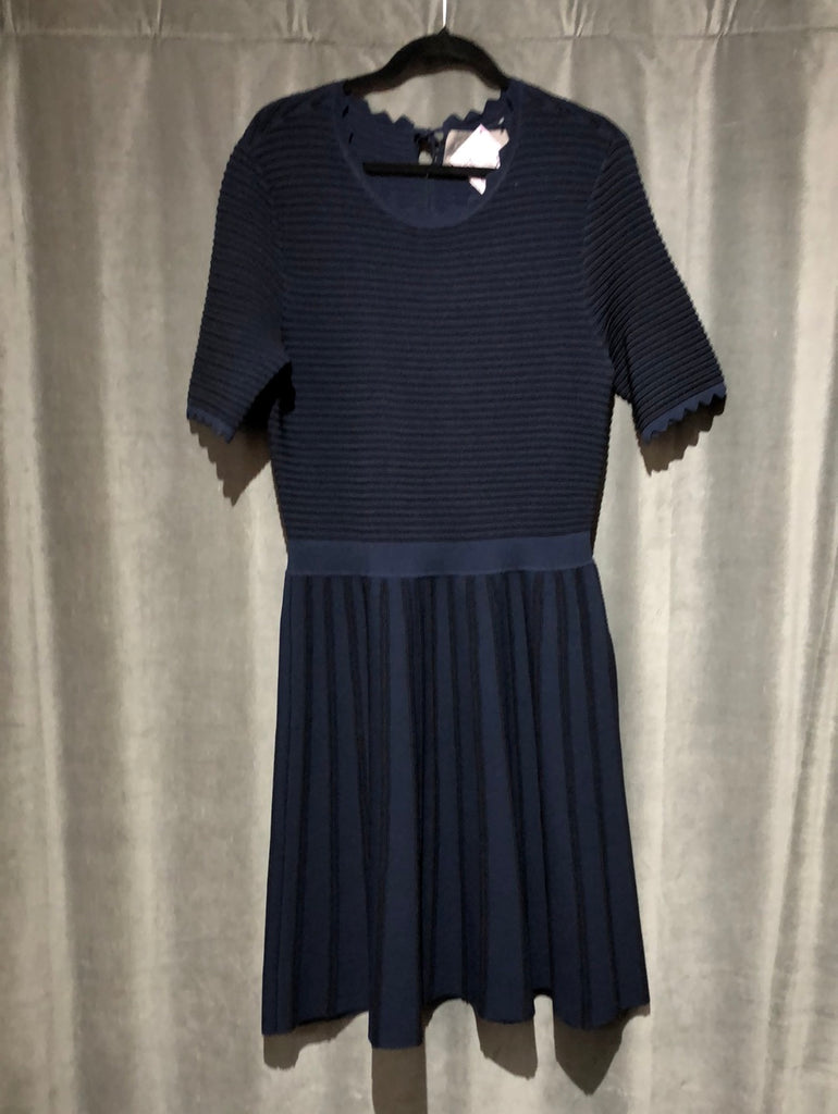 Lela Rose Navy Textured knit short Sleeve Fit and flare Dress