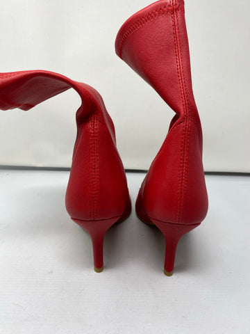 Stuart Weitzman Red Leather Mid Calf  Stretch Bootie