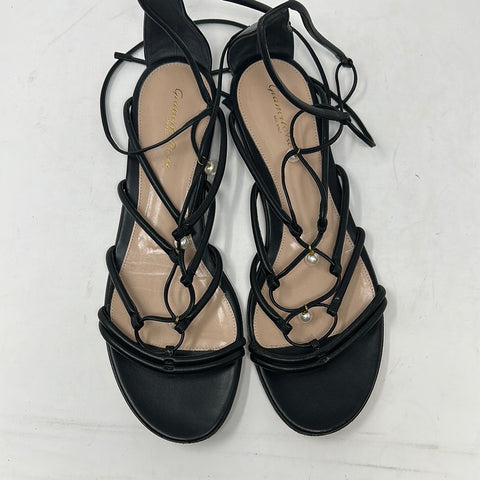 Gianvito Rossi Black lace up sandals with pearls
