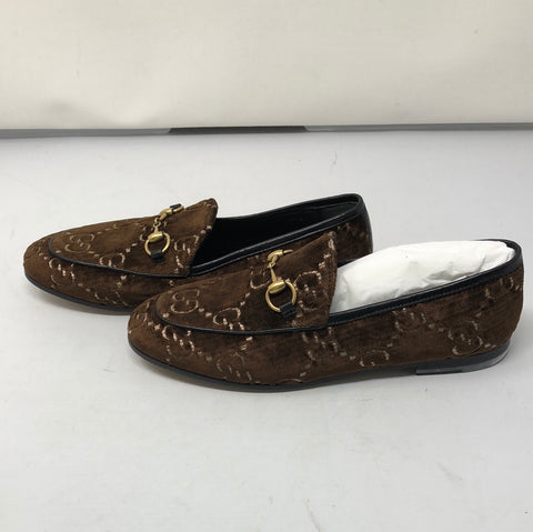 Gucci Brown Velvet GG Black Leather Trim Loafer