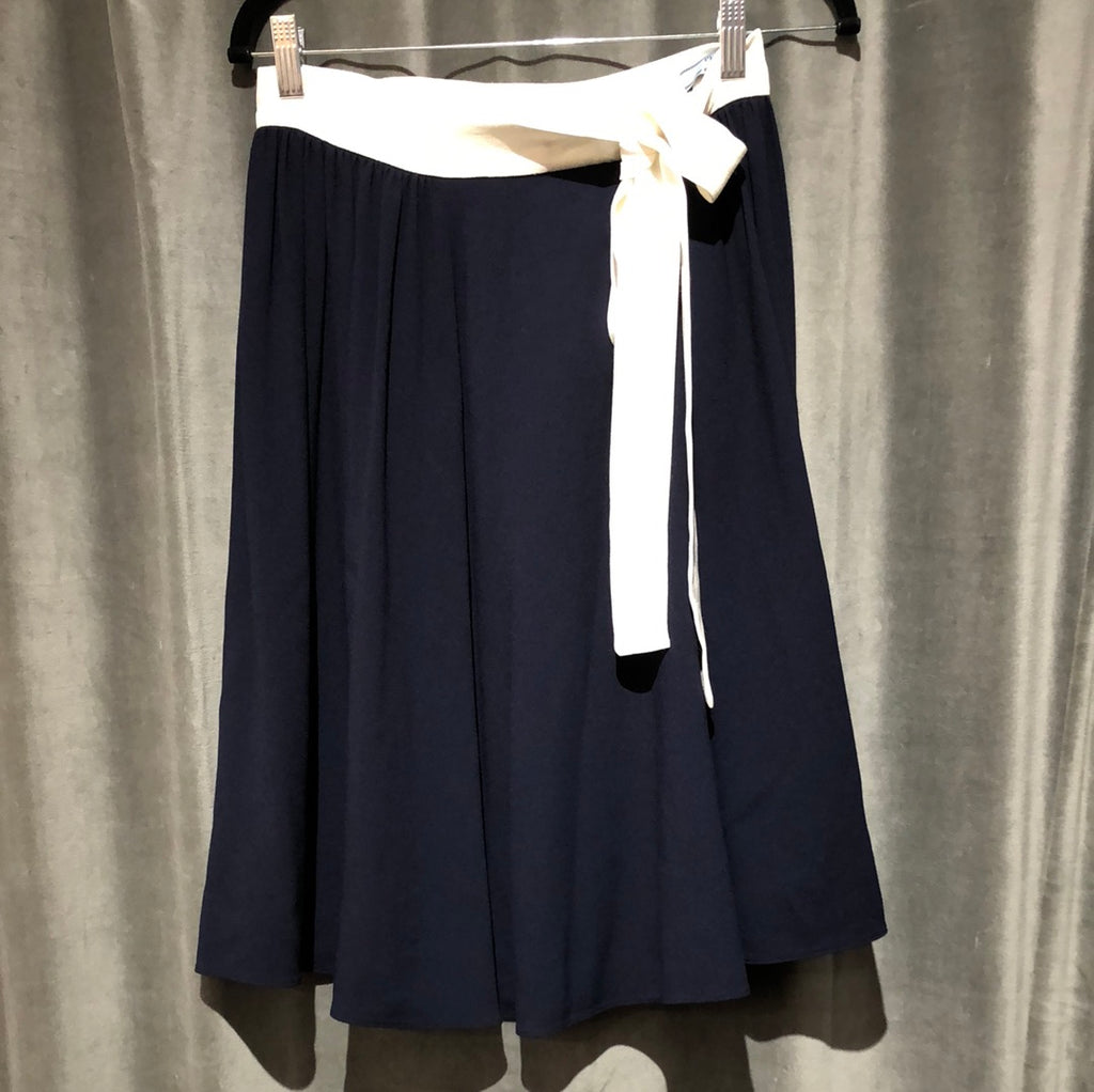 PRADA Navy flare skirt with white ivory ribbon