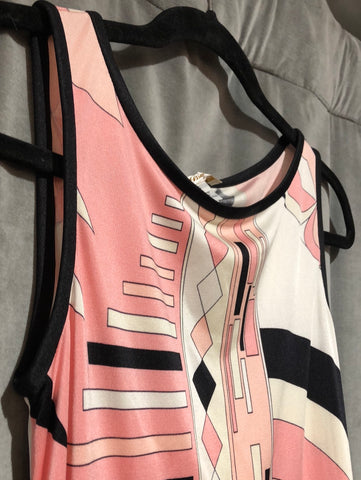 Vintage: Julie Brown Sleeveless Pink, Black and White SILK Mini Dress