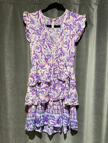 Moonsea Sleeveless purple floral ruffle dress