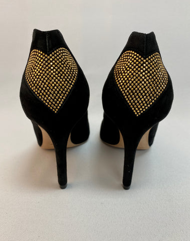 Christian Dior Black Suede Pump with Gold Studded Heart