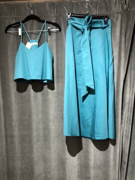 Tibi aqua cropped cami and flowy midid skirt set