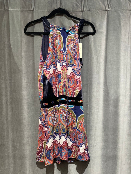 Ramy Brook 'IVIE' Halter Neck Multicolor Paisley Print Dress with Velvet Trim