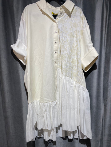 REMADE Patchwork shirting White Button Down Dress