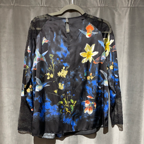 Alice and Olivia Floral and Bird Print Silk Top