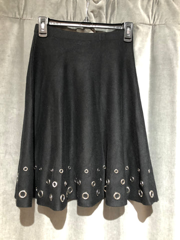 SIONI Black Stretch Knit Flare Skirt with Silver Rings