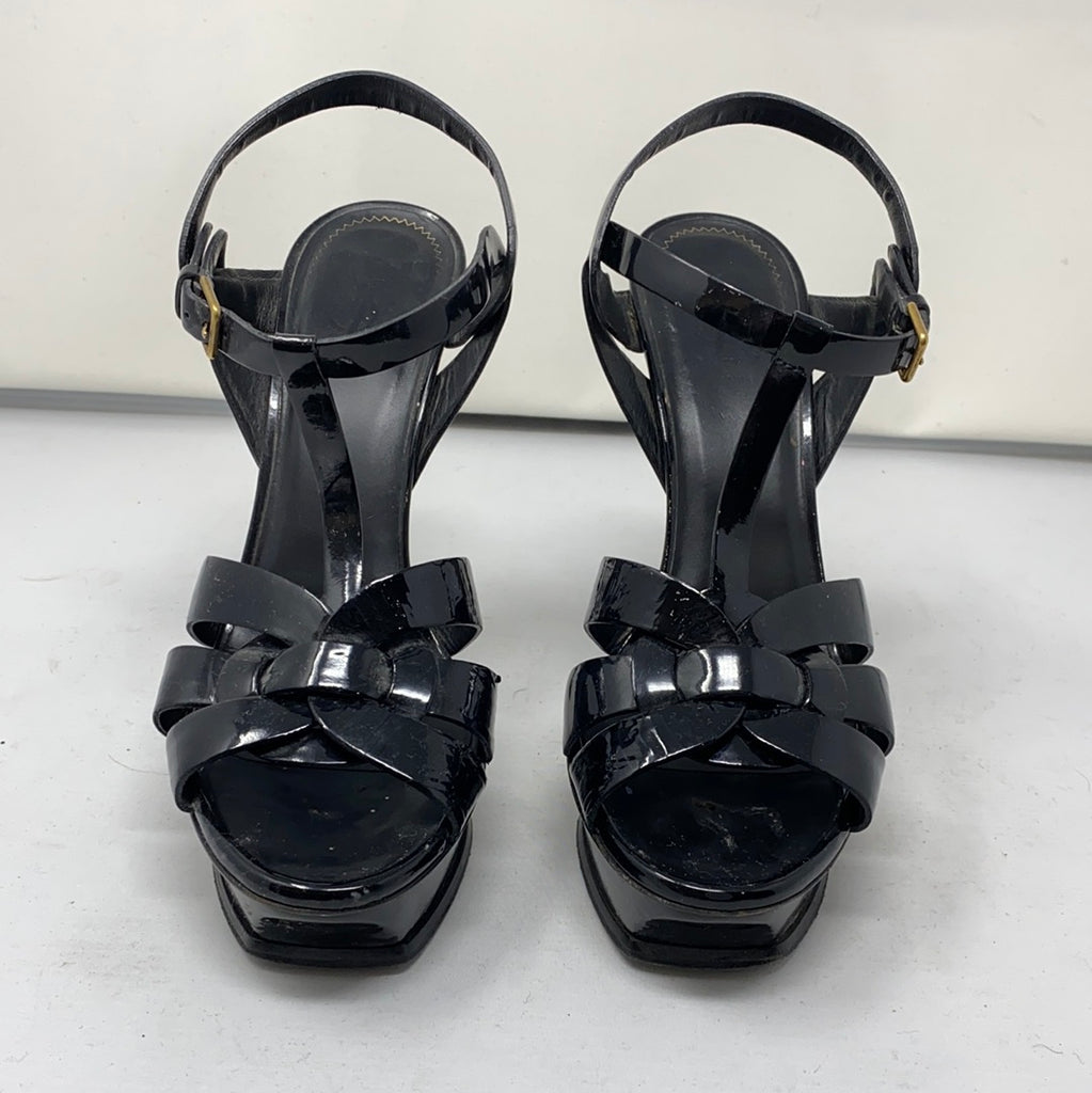 YSL Black Patent Leather Tribute Platform Heel