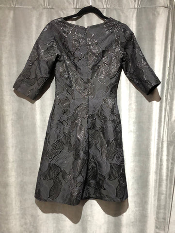 Oscar De La Renta Black Floral sparkley embrodered long sleeve dress