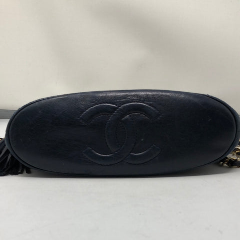 Vintage: Chanel navy lambskin top flab shoulder bag with gold hardware and tassle