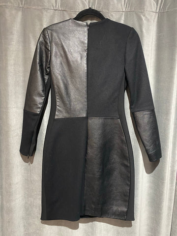 MUGLER Black Long Sleeve Half Lambskin Half Wool Dress