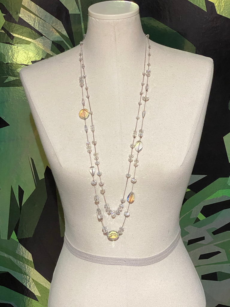 Clear Crystal Bead Double Strand Necklace
