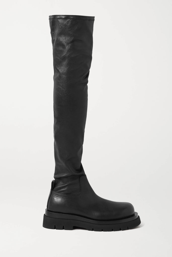 Bottega Veneta Black Rubber Trimmed Leather Over-The-Knee Boot
