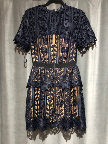 Self Portrait Navy Short Sleeeve Floral Cutout Minin Dress