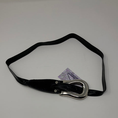 Vintage: black Leather belt with Oversizede Silver Hook