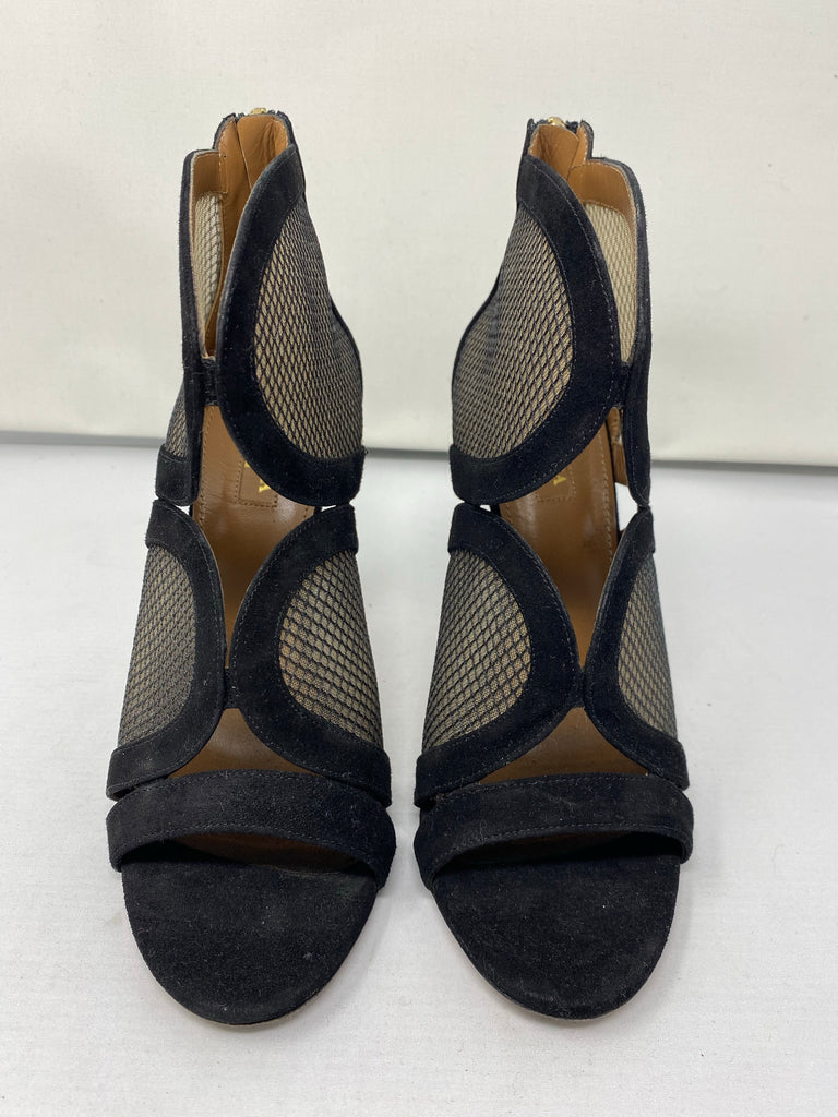 Aquazzura Black Open Toe Suede Back Zip Shoe