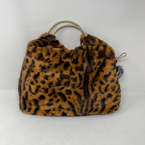 STREET LEVEL Faux Fur Leopard Handbag with Gold Ring Handles