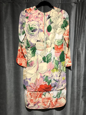 Stella McCartney Floral 3/4 Sleeve High Low Shift Dress
