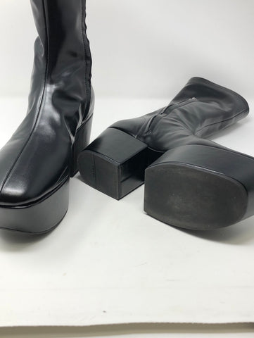 Prada Black Leather Platform Midi Boots