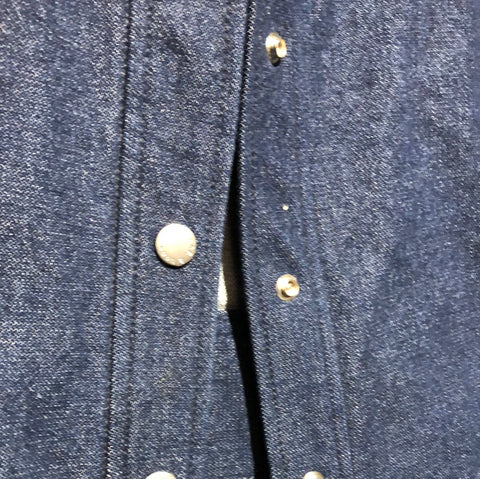 Rag & Bone Dark Blue Denim Collarless Snap Jacket with Snap Closure