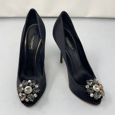 Dolce and Gabbana Black Satin Peep Toe Heel