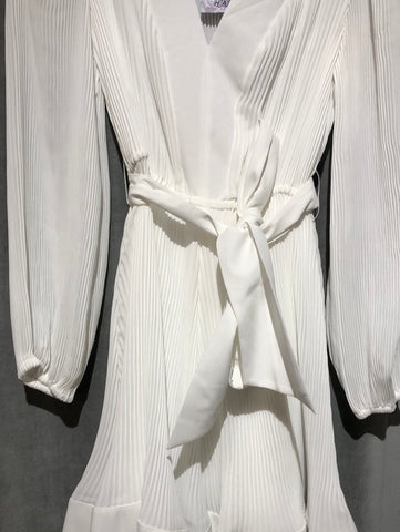 Milly White Long Sleeve V Neck Flare Bottom Dress