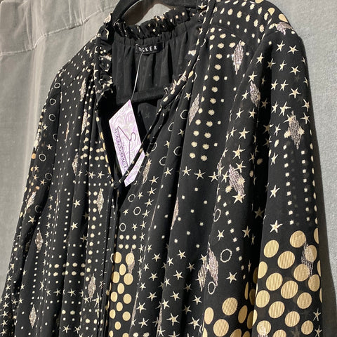 DECKER Black Long Sleeve Dress with Rose Gold Shine, Stars and Dots in Beige