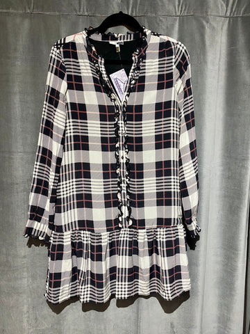 Joie Plaid Long Sleeve Silk Drop Waist Button Down Mini Dress