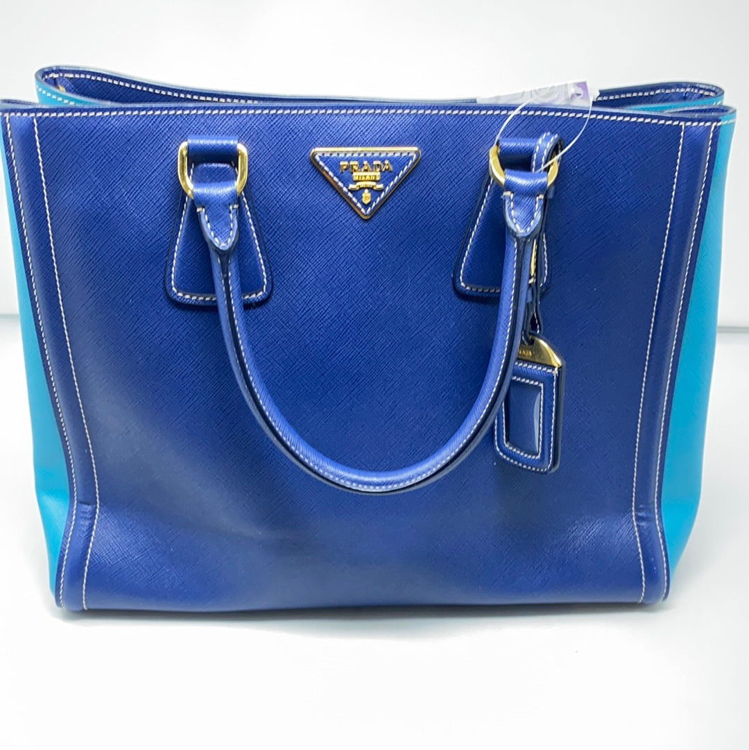 PRADA, TWO SAFFIANO LEATHER GALLERIA TOTE BAGS IN BLUE AND IN GREEN UNIQUE  COLORS NOT IN THE STORES, Prada: Tools of Memory, 2020