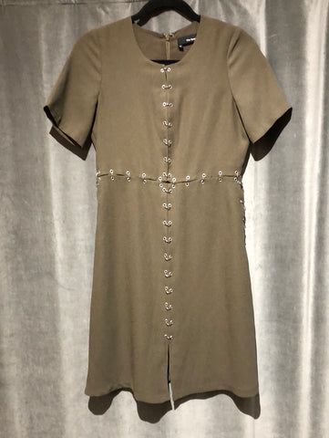 The Kooples Short Sleeve Brown and Silver Ring Short Sleeve Dress