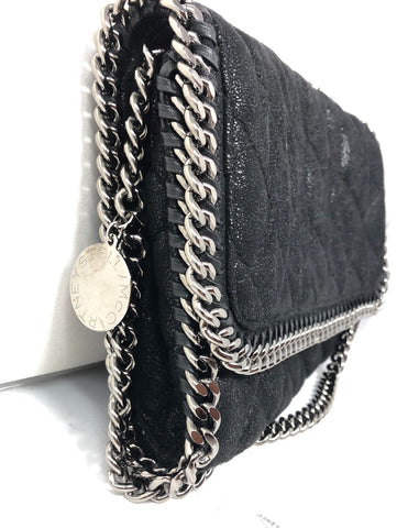 Stella McCartney Black Quilted Single Flap Shoulder Bag with Silver Hardware