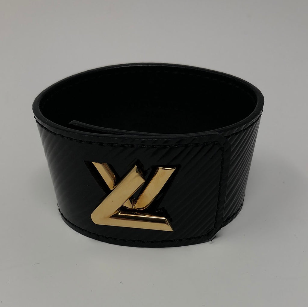 Louis Vuitton Black Patent Epi Leather Twist Cuff with Gold