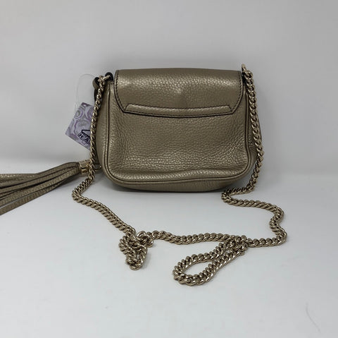 Gucci Gold Pebbled Calfskin Small Soho Flap Chain Crossbody Bag