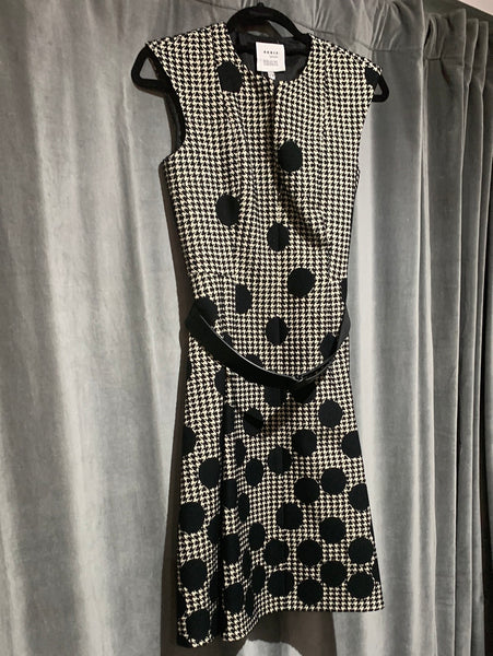 AKRIS PUNTO for Bergdorf Goodman Houndstooth/ Polka Dot Belted Sleeveless Dress