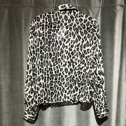 Vintage MOSCHINO Couture Collared SHeer Leopard Grey Button Down Blouse