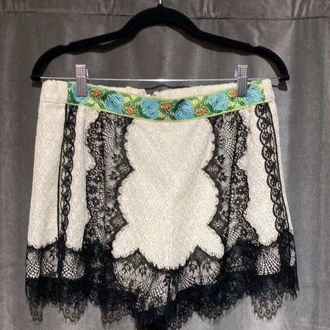 Anna Sui white and Black Victorian Lace shorts