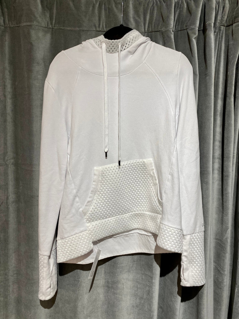 Alo White Hooded Sweatshirt with White Mesh Front Pocket