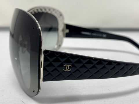 Chanel Women's Oversize Black Plastic Shield Quilted sunglasses