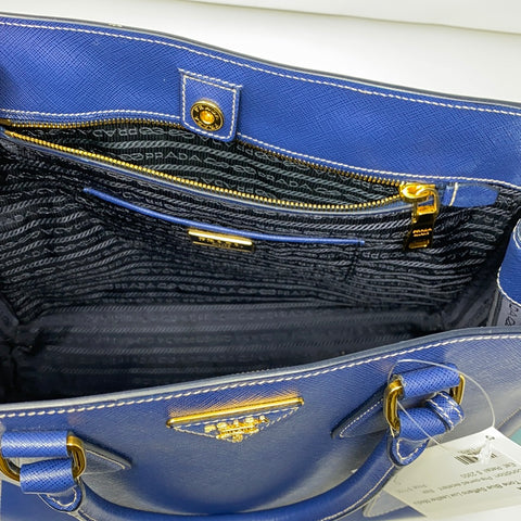 Prada Two Tone Blue Saffiano Lux Leather Medium Galleria Tote Bag