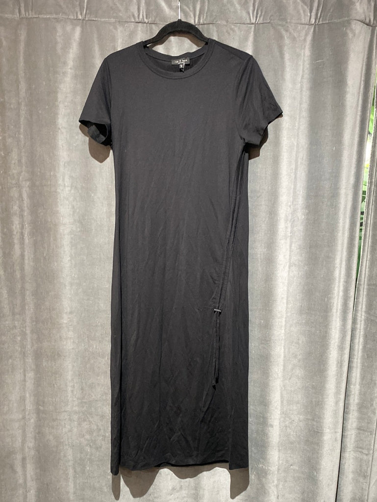 Rag & Bone Black Short Sleeve Cotton Maxi Dress with side Pull Tie