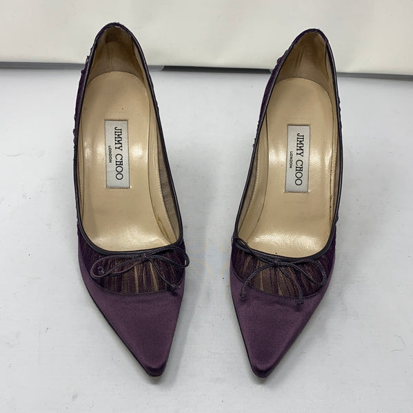 Jimmy Choo Purple Satin and Tulle Pump with Leather Bow
