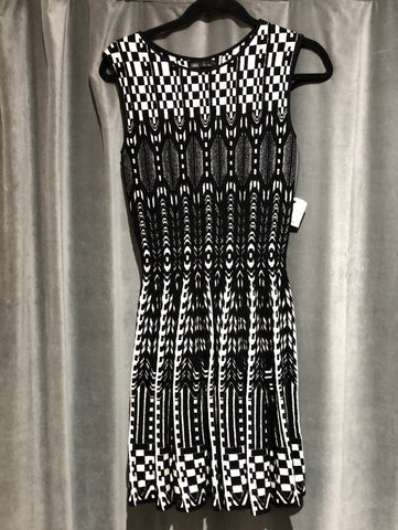 RVN Black and White Knit Stretch Fit and Flare Dress