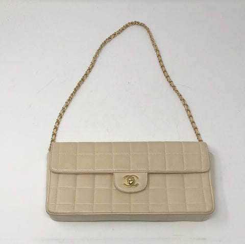 Chanel East West Beig Chocolate Bar Lambskin Clutch and Shoulder Bag