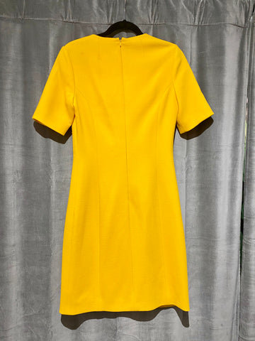 Michael Kors Collection Button Embellished Wool Blend Crepe Dress Yellow