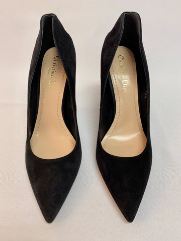 Christian Dior Black Suede Pump with Gold Studded Heart