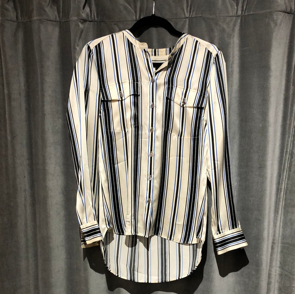 Veronica Beard Ivory and blue striped silk button down blouse